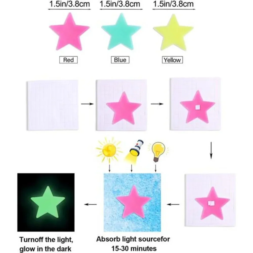 100 Pcs Colorful Glow in The Dark Luminous Stars Fluorescent